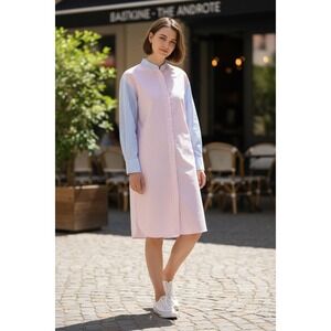 House of Lancry Shirt Dress XL Pink Blue Striped Colorblock Excellent Modest